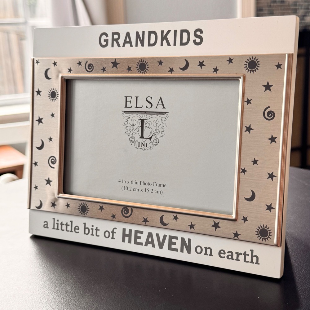 New Elsa Inc Grandkids White & Silver Photo‎ Frame 4x6 Celestial Stars Moons